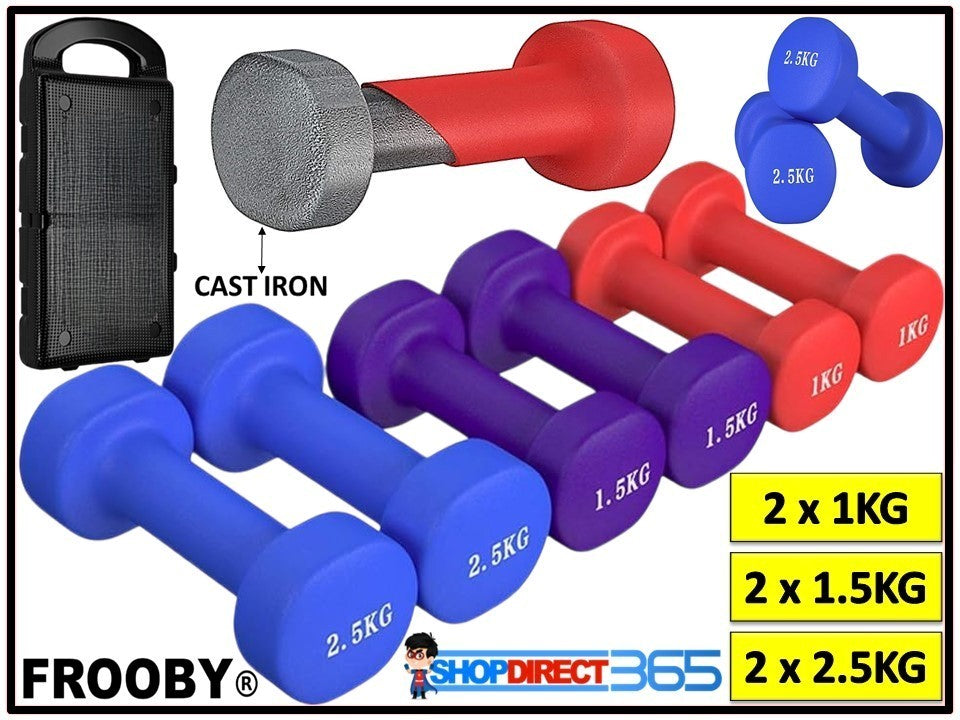 Neoprene Vinyl Dumbbell Set 10kg Carry Case - Ravar