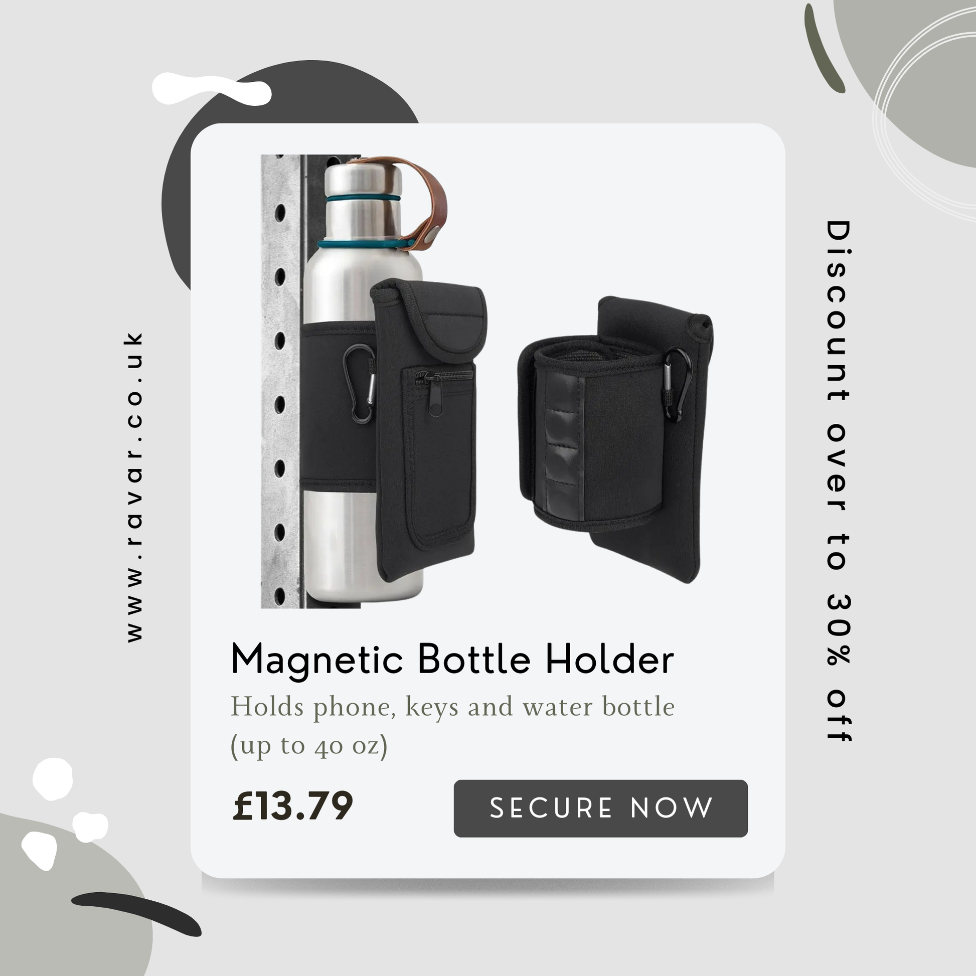 Magnetic Neoprene Water Bottle Sleeve - Gym & Outdoor Essential - Ravar