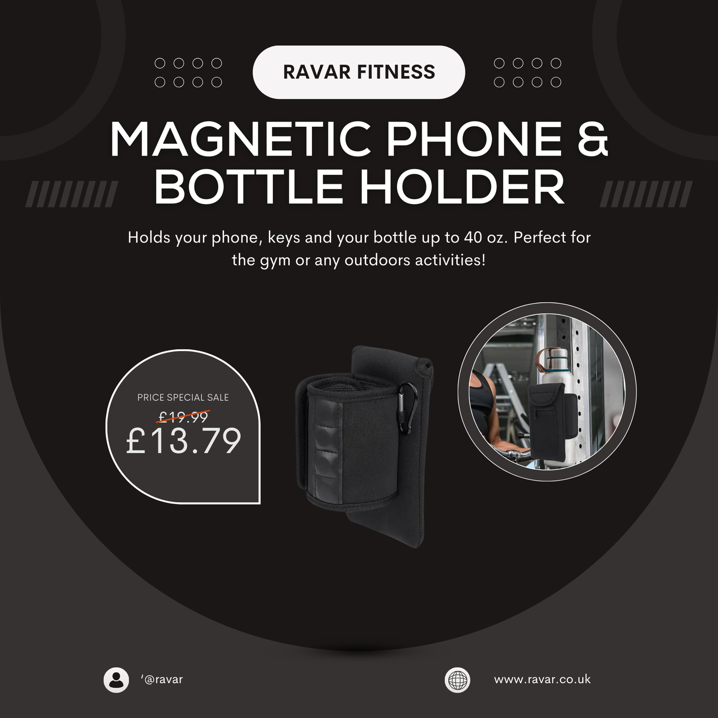 Magnetic Neoprene Water Bottle Sleeve - Gym & Outdoor Essential - Ravar