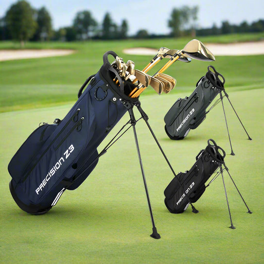Golf bag with golf clubs and PGM branding on a white background