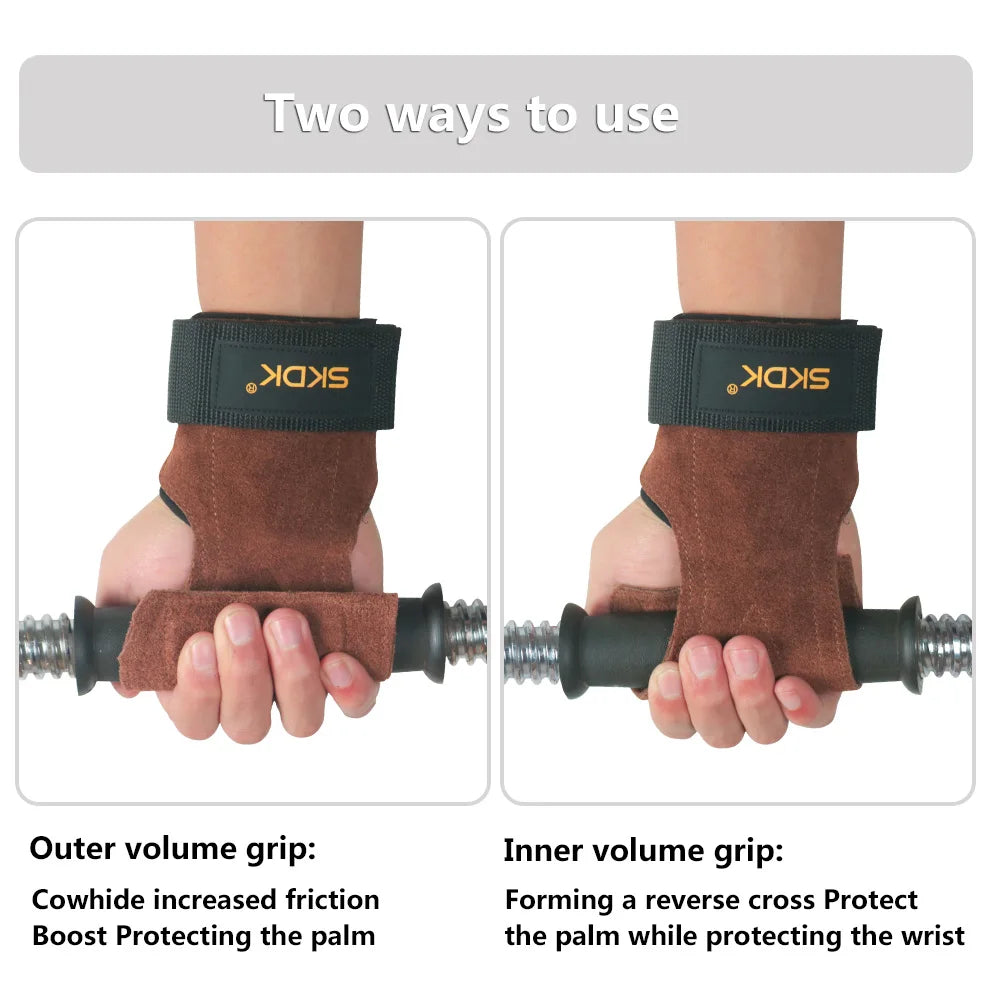 Gym Grips For Men Women Cowhide Palm Guards Weightlifting Fitness Workout Gloves Grips with Wrist Wraps Training Equipment - Ravar