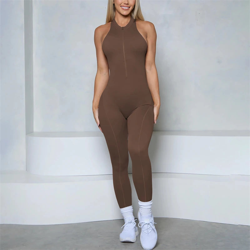 Women’s Scrunch Butt Jumpsuit – Sleeveless Zipper Gym & Yoga Workout Outfit - Ravar