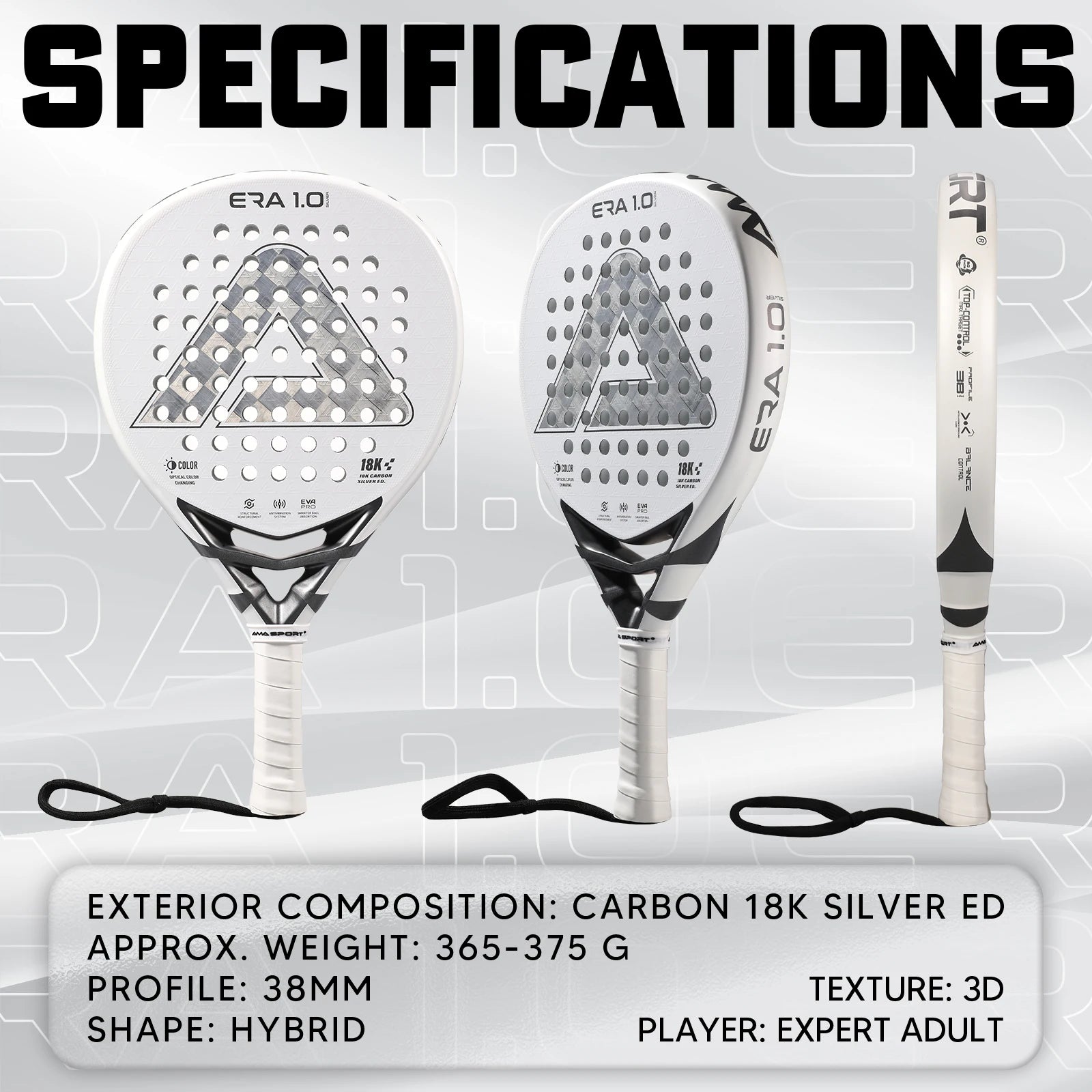 AMA Sport JP91 Padel Racket – 18K Carbon with Optical Color-Changing Surface - Ravar