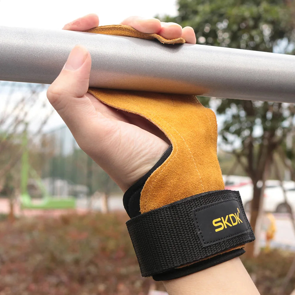 Gym Grips For Men Women Cowhide Palm Guards Weightlifting Fitness Workout Gloves Grips with Wrist Wraps Training Equipment - Ravar