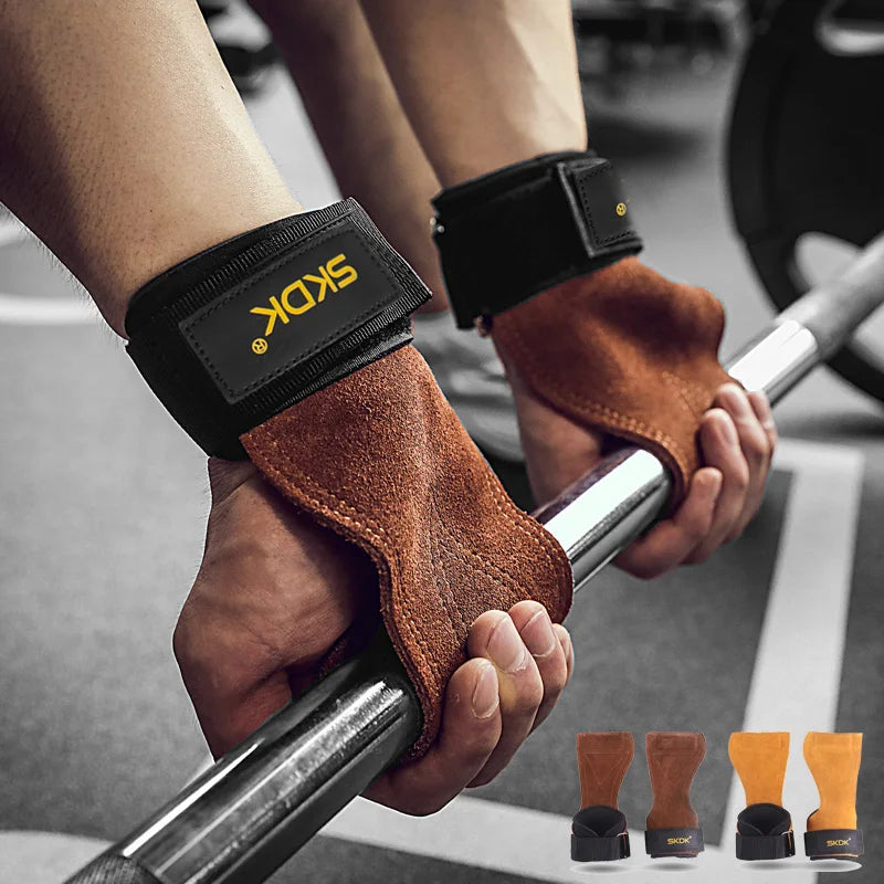 Gym Grips For Men Women Cowhide Palm Guards Weightlifting Fitness Workout Gloves Grips with Wrist Wraps Training Equipment - Ravar