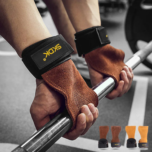 Gym Grips For Men Women Cowhide Palm Guards Weightlifting Fitness Workout Gloves Grips with Wrist Wraps Training Equipment - Ravar