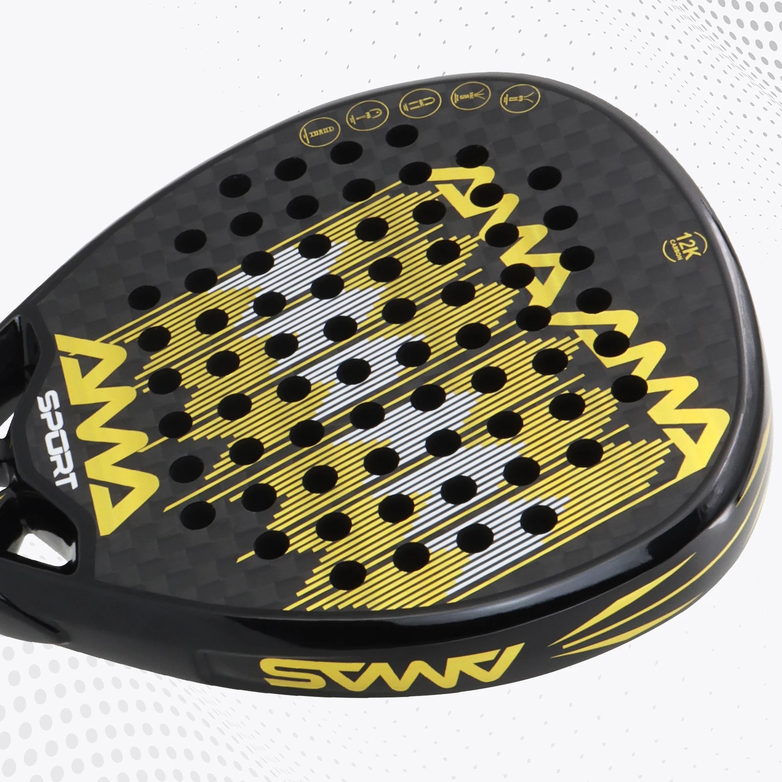 AMASPORT 12K Carbon Fiber Paddle Tennis Racket Dynamic Air Flow Design High Density EVA Memory Flex Foam Core With Soft Grip - Ravar