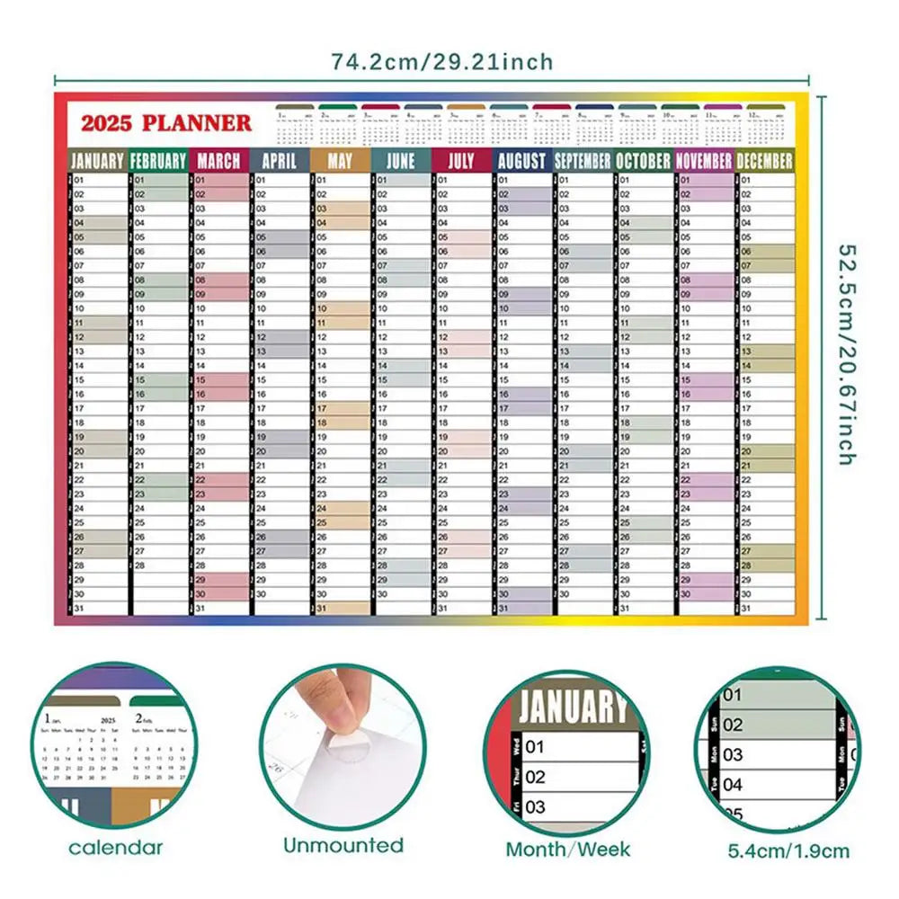 2025 Yearly Wall Calendar Annual Planner Home Decoration Desk Accessories Home Schedule Organizer 12 Months 365 Days Calendar - Ravar