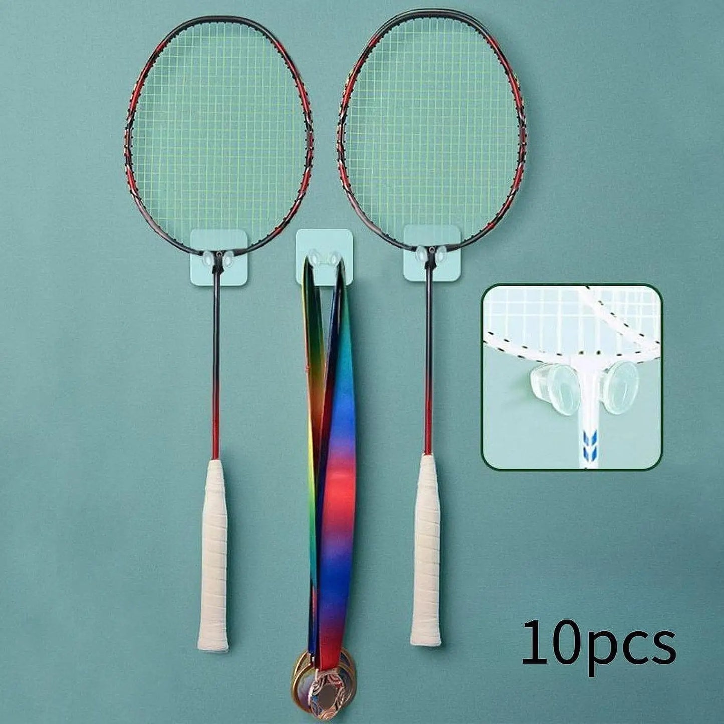 10-Pack Wall-Mounted Badminton Racket Hooks – No-Drill Storage Rack for Home, Garage, Gym - Ravar