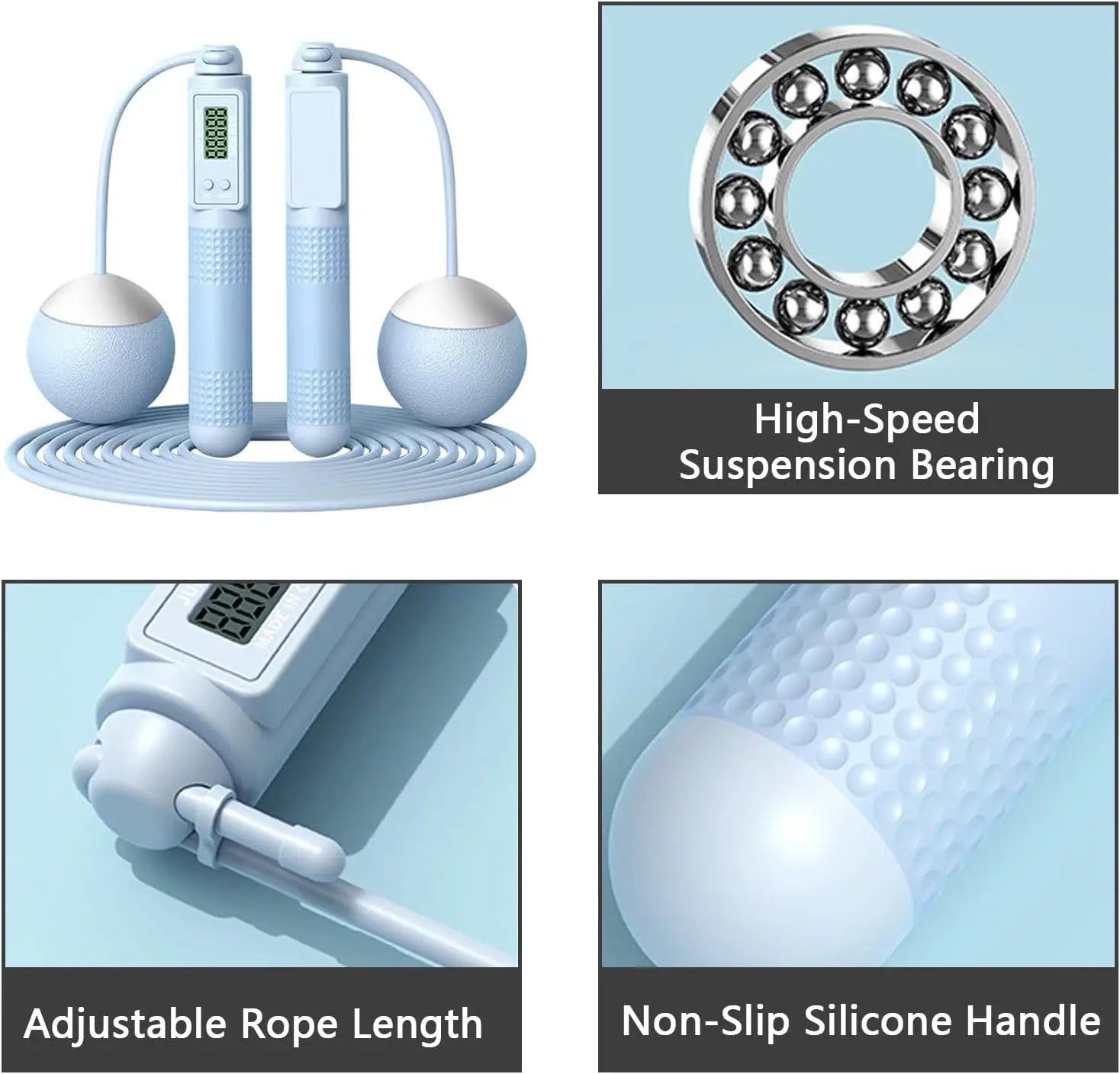 Cordless Weighted Jump Rope with Counter – Tangle-Free Fitness Skipping Rope (Blue) - Ravar