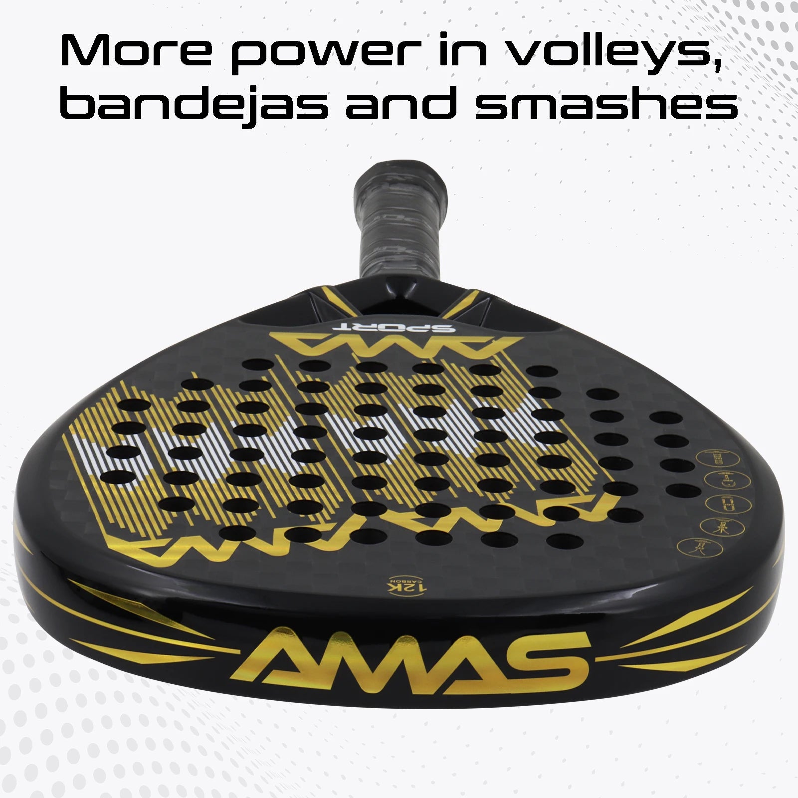 AMASPORT 12K Carbon Fiber Paddle Tennis Racket Dynamic Air Flow Design High Density EVA Memory Flex Foam Core With Soft Grip - Ravar