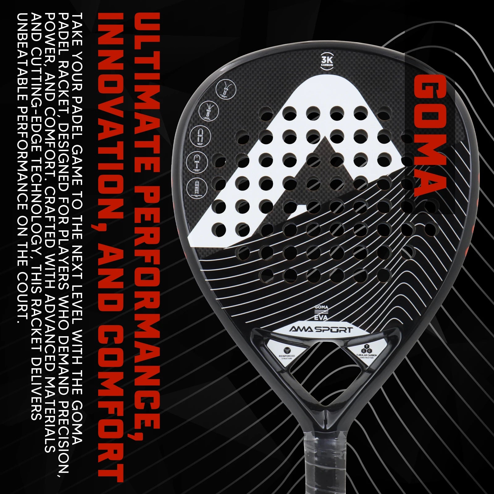 AMA Sport P42 Full Carbon Padel Racket – Rough Surface Power & Control Paddle - Ravar
