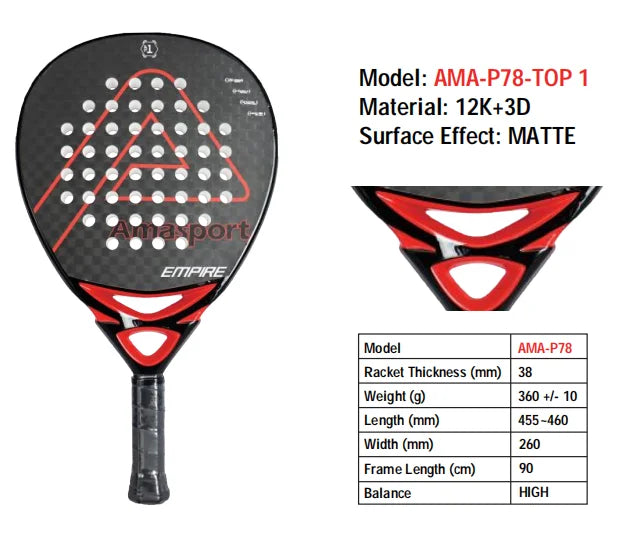 AMA Sport P78 12K Carbon Fiber Padel Racket Set – 2 Pro Diamond Racquets with EVA Core - Ravar