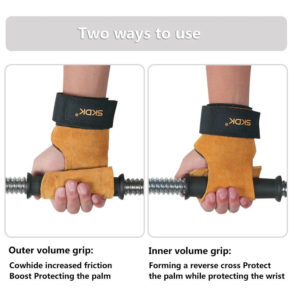 Gym Grips For Men Women Cowhide Palm Guards Weightlifting Fitness Workout Gloves Grips with Wrist Wraps Training Equipment - Ravar
