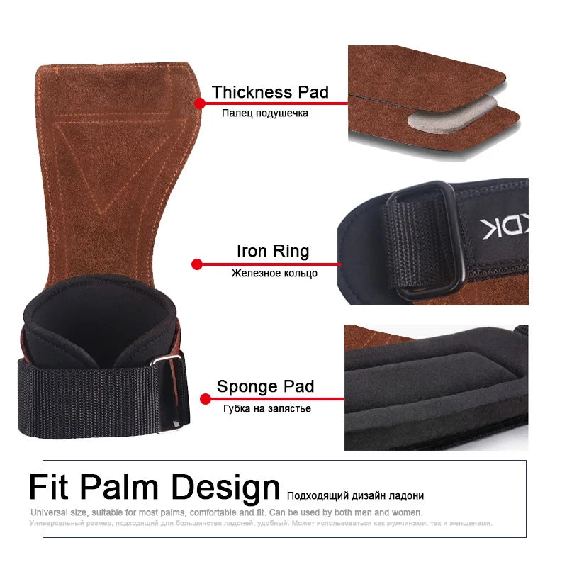 Gym Grips For Men Women Cowhide Palm Guards Weightlifting Fitness Workout Gloves Grips with Wrist Wraps Training Equipment - Ravar
