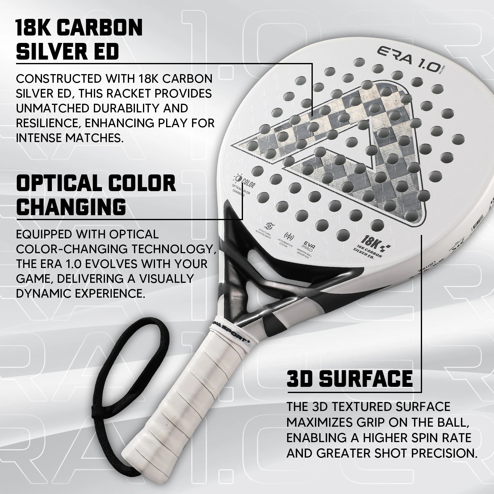 AMA Sport JP91 Padel Racket – 18K Carbon with Optical Color-Changing Surface - Ravar