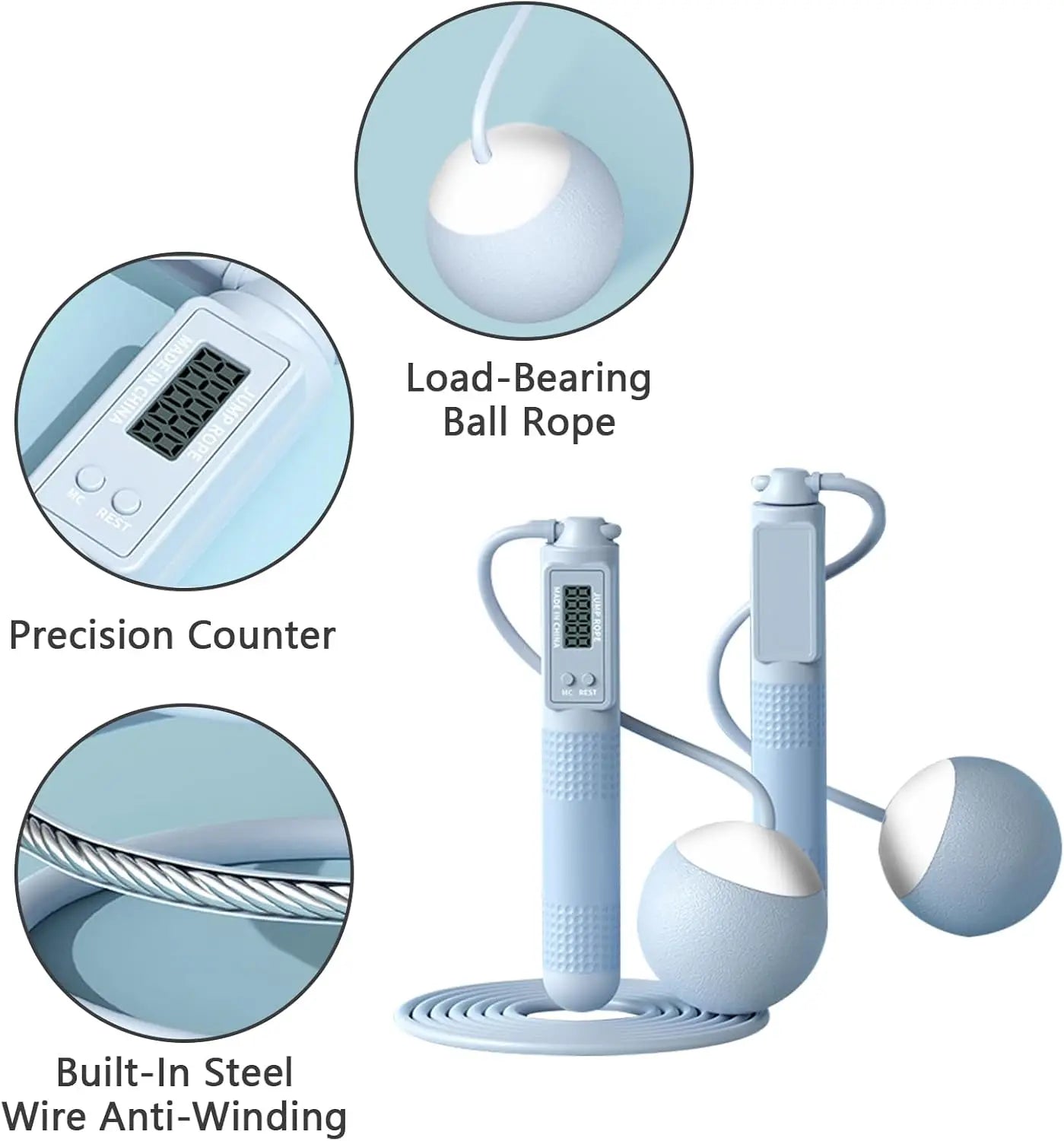 Cordless Weighted Jump Rope with Counter – Tangle-Free Fitness Skipping Rope (Blue) - Ravar