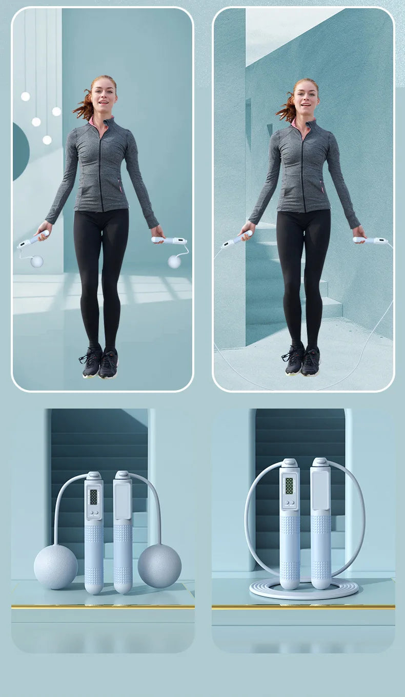 Cordless Weighted Jump Rope with Counter – Tangle-Free Fitness Skipping Rope (Blue) - Ravar