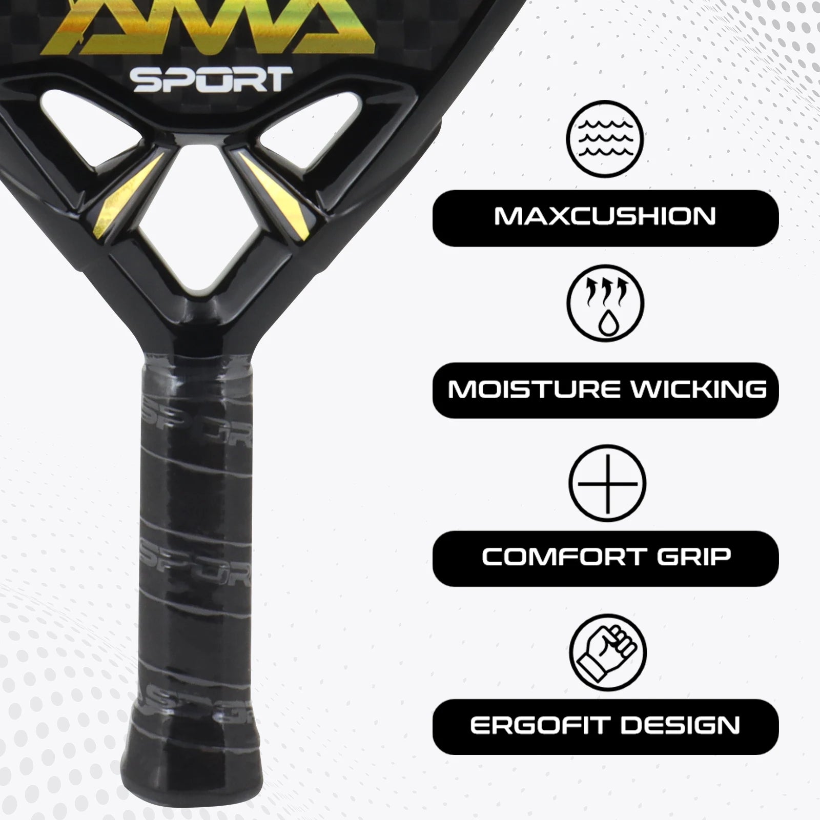 AMASPORT 12K Carbon Fiber Paddle Tennis Racket Dynamic Air Flow Design High Density EVA Memory Flex Foam Core With Soft Grip - Ravar
