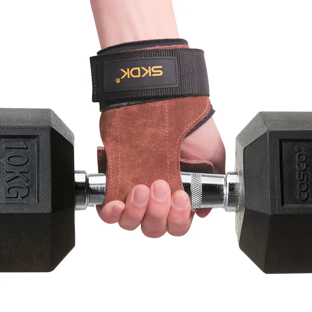 Gym Grips For Men Women Cowhide Palm Guards Weightlifting Fitness Workout Gloves Grips with Wrist Wraps Training Equipment - Ravar