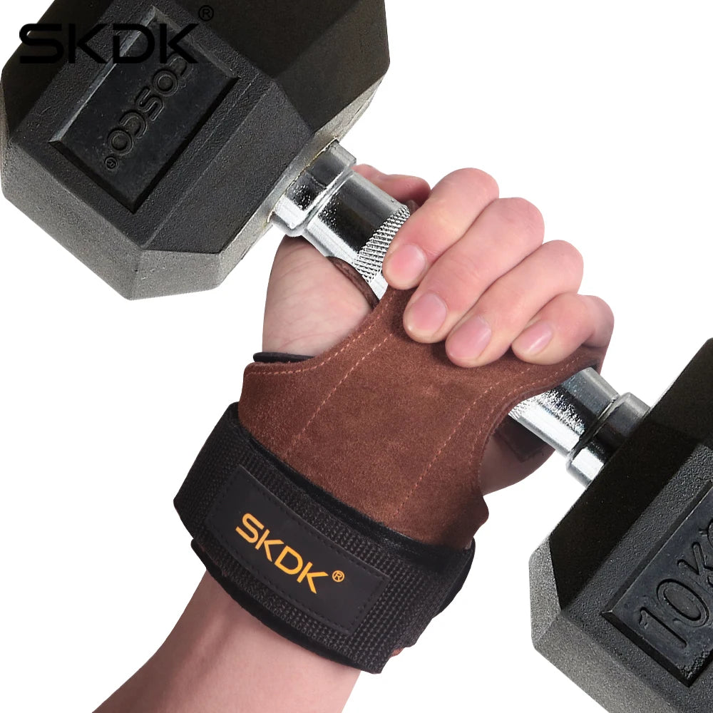 Gym Grips For Men Women Cowhide Palm Guards Weightlifting Fitness Workout Gloves Grips with Wrist Wraps Training Equipment - Ravar