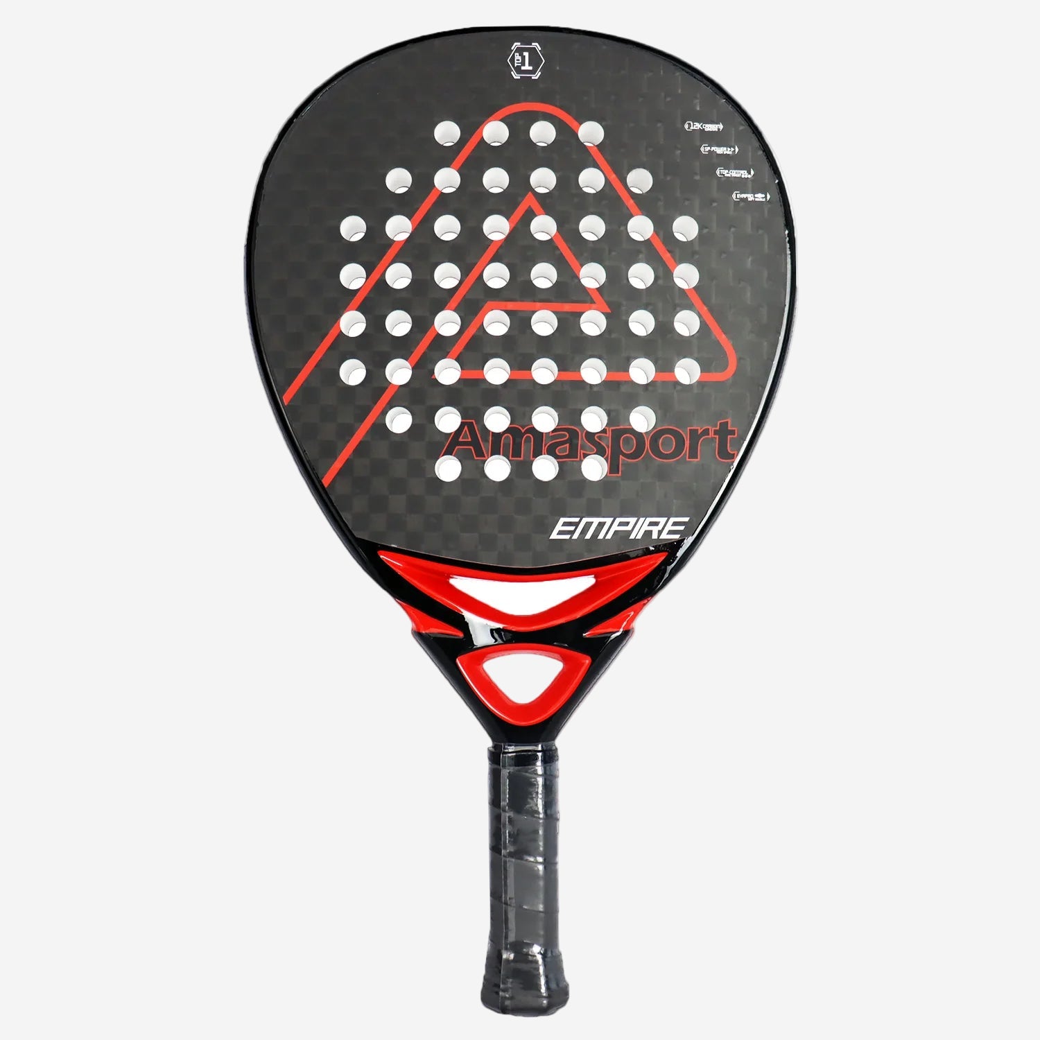 Paddle with red and white design on a black background, featuring the brand 'Ameisport'.