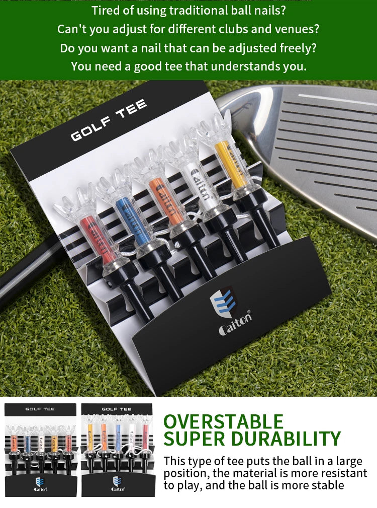 Caiton 5pcs Magnetic Golf Tee Set – 360° Impact Plastic Tees with Anti-Fly String for Training & Distance Improvement - Ravar