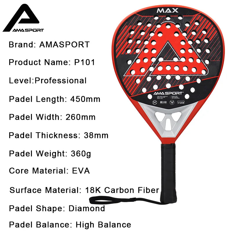 AMASPORT Padel Rackets 3K/12K/18K Carbon Fiber 3D Surface EVA Core High Balance Professional Paleta De Padel for Outdoor Sport - Ravar