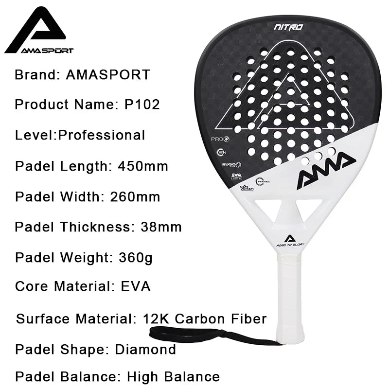 AMASPORT Padel Rackets 3K/12K/18K Carbon Fiber 3D Surface EVA Core High Balance Professional Paleta De Padel for Outdoor Sport - Ravar