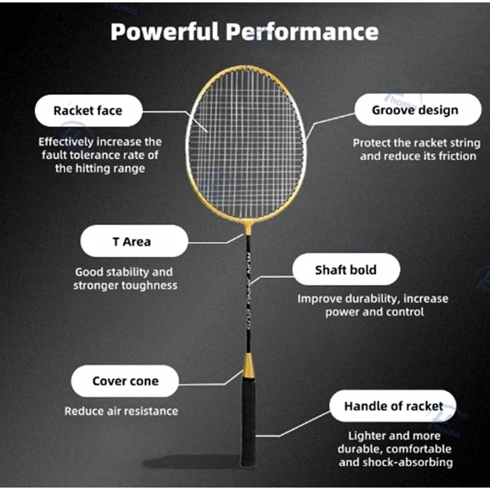 Beginner Badminton Racket Set – 2pcs Durable Alloy Rackets for Kids & Adults | Training & Leisure Play - Ravar