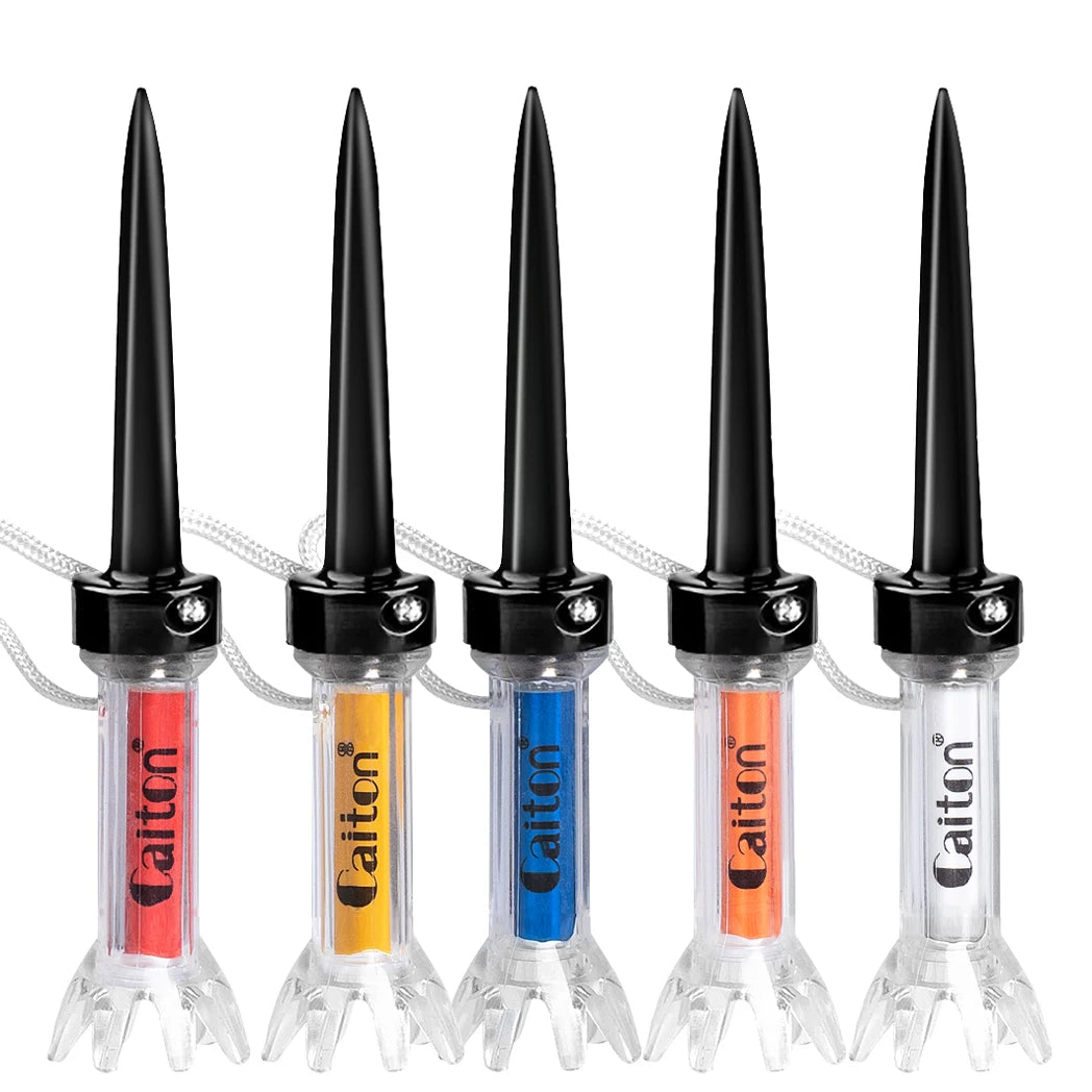 Caiton 5pcs Magnetic Golf Tee Set – 360° Impact Plastic Tees with Anti-Fly String for Training & Distance Improvement - Ravar