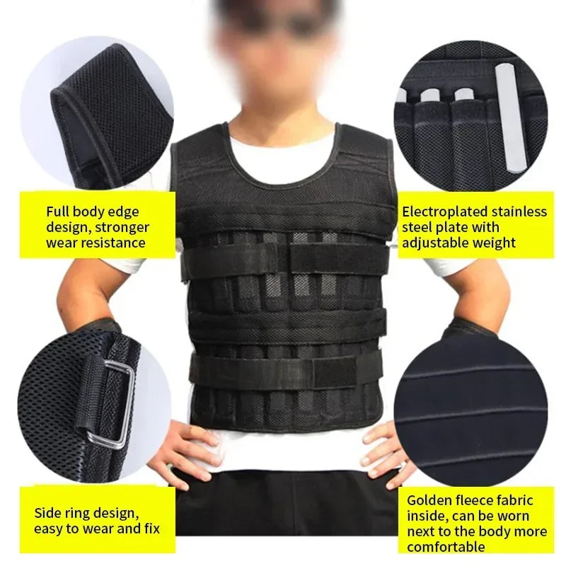 Adjustable Weighted Vest 15/35KG – Gym Fitness Training Jacket for Running & Workouts - Ravar