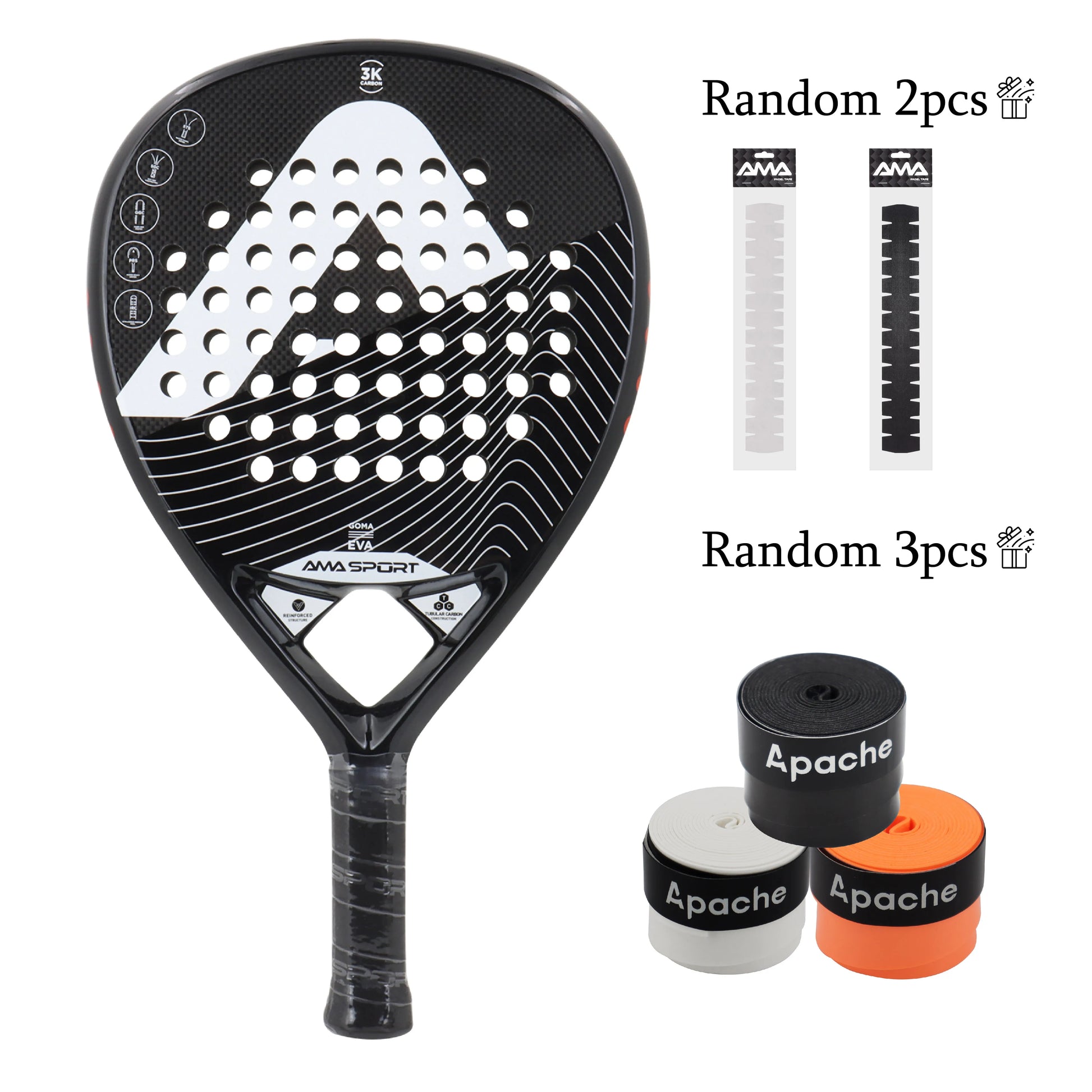 AMA Sport P42 Full Carbon Padel Racket – Rough Surface Power & Control Paddle - Ravar