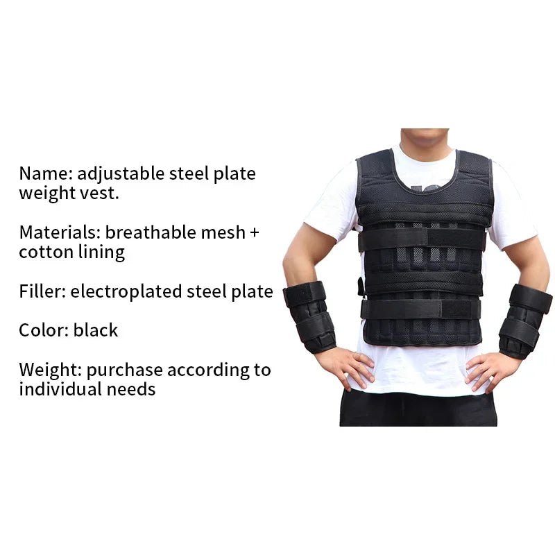 Adjustable Weighted Vest 15/35KG – Gym Fitness Training Jacket for Running & Workouts - Ravar