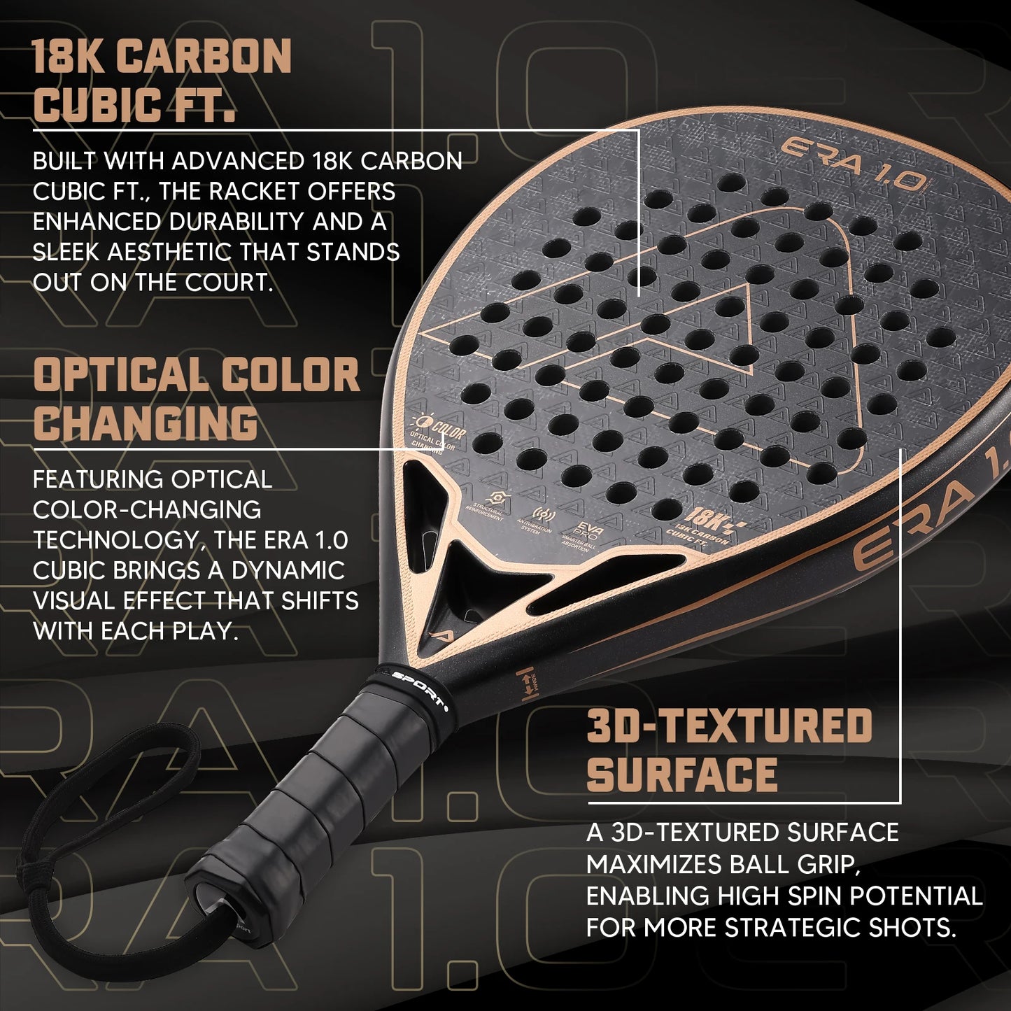 AMA Sport Era 1.0 Cubic 18K Carbon Padel Racket – Diamond Shape with 3D Spin Surface - Ravar