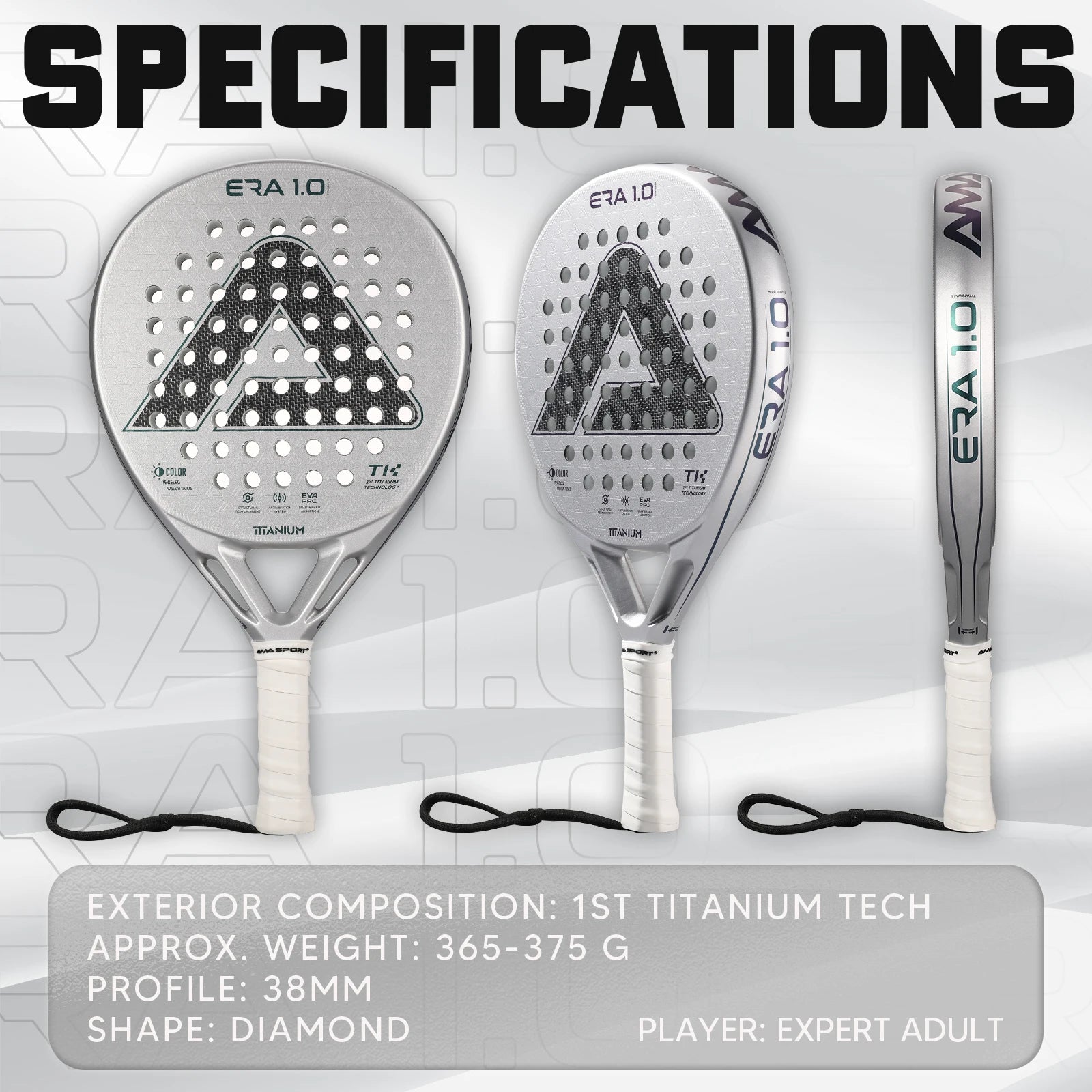 AMA Sport JP93-Ti Diamond Padel Racket – EVA Memory Core for Power & Control - Ravar