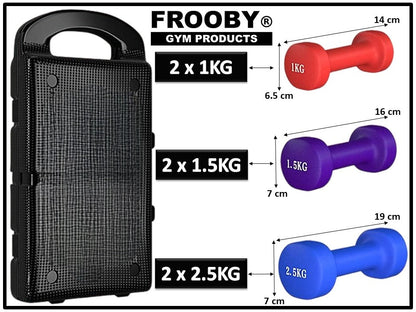 Neoprene Vinyl Dumbbell Set 10kg Carry Case - Ravar