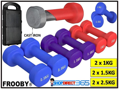 Neoprene Vinyl Dumbbell Set 10kg Carry Case - Ravar