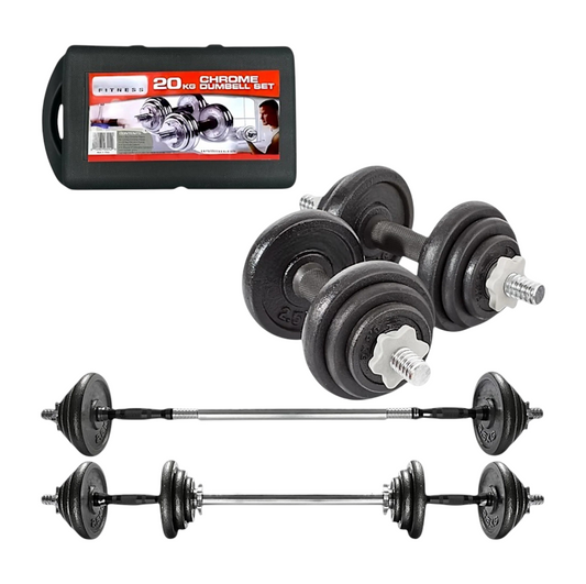 Cast Iron Dumbbell Weight Barbell 20kg W/ Carry Case