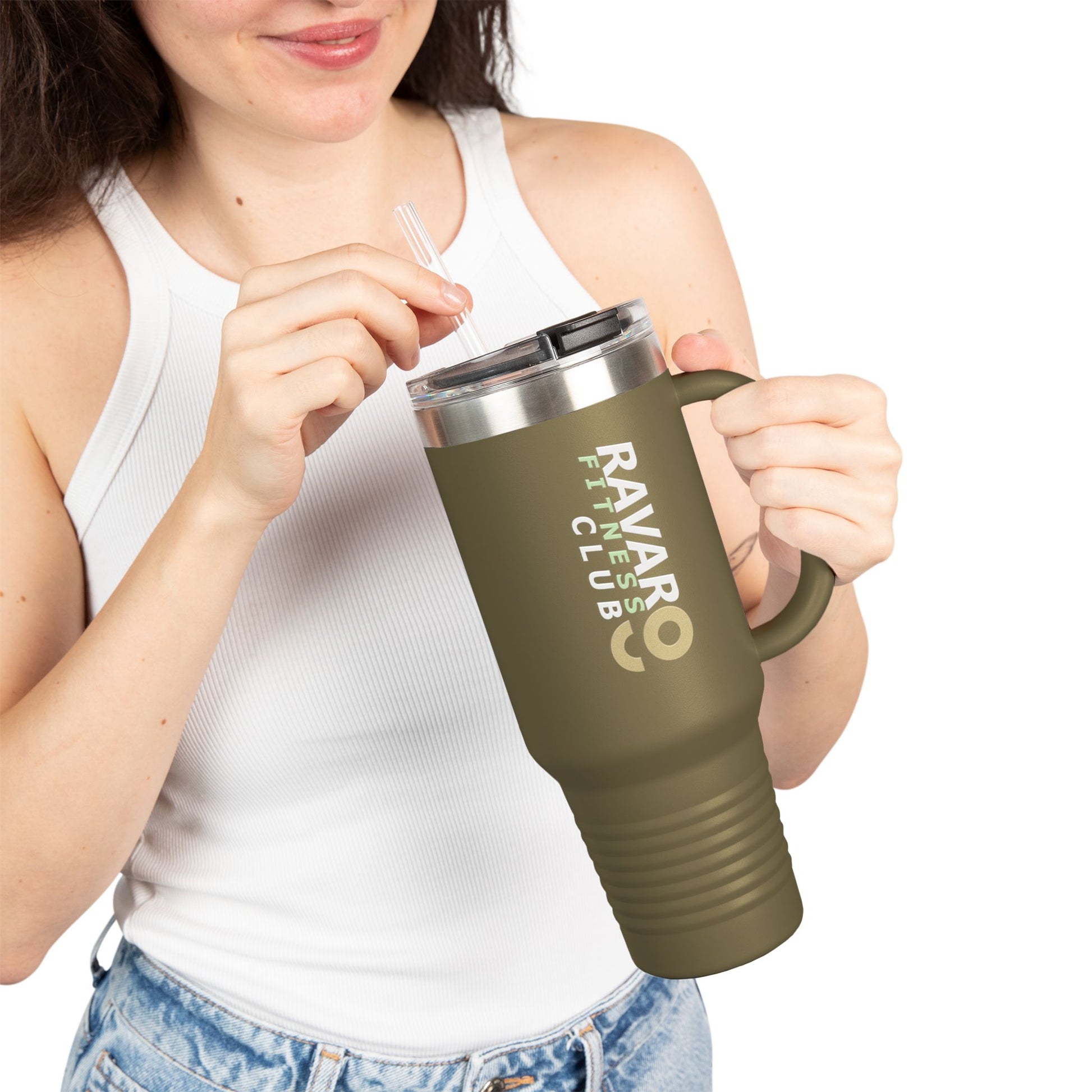 Ravar Fitness Club Insulated Travel Mug - 40oz Red with Straw - Ravar