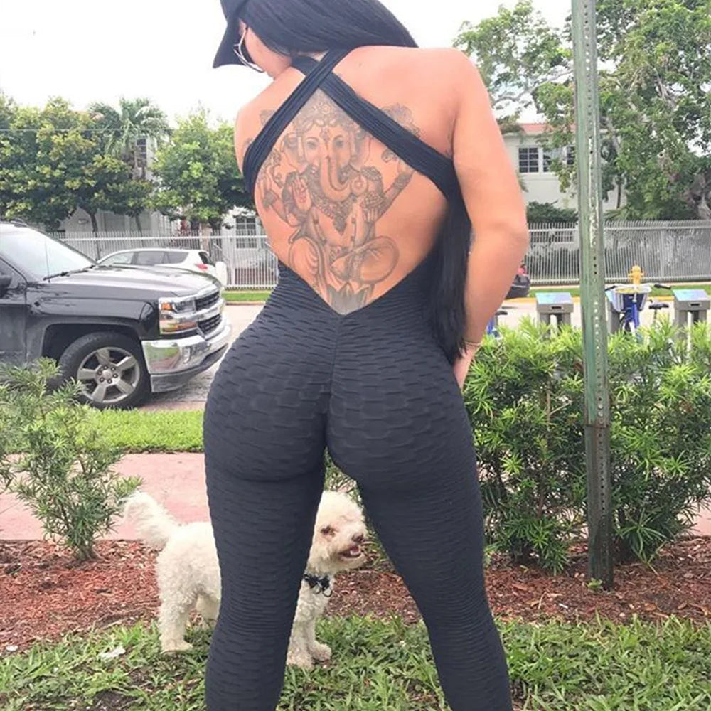 Women’s Backless Halter Jumpsuit – Sexy Full-Length Bodysuit for Fitness & Yoga - Ravar