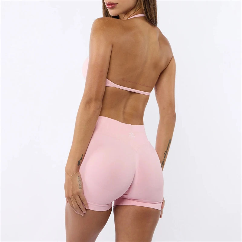 Two Piece Womens Shaper Backless Bra & Sports Shorts
