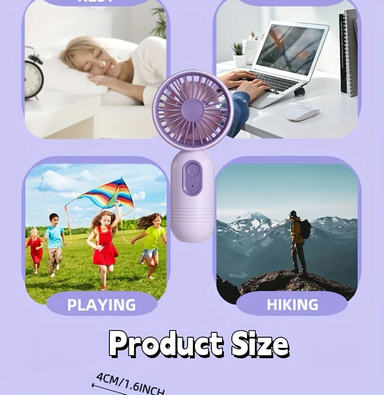 USB Mini Rechargeable Portable Fan with 3 Speeds, Handheld Fan for Gift Choice, Perfect For Office, Outdoor, Travel, Camping - Ravar
