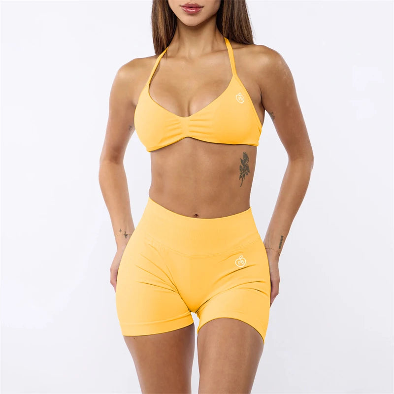 Two Piece Womens Shaper Backless Bra & Sports Shorts