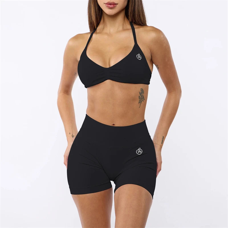 Two Piece Womens Shaper Backless Bra & Sports Shorts