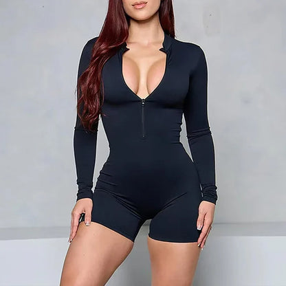 Women’s Long Sleeve Fitness Jumpsuit – One-Piece Workout Romper & Gym Tracksuit - Ravar