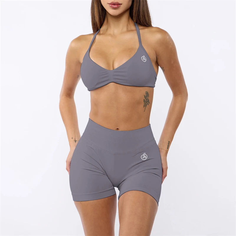Two Piece Womens Shaper Backless Bra & Sports Shorts