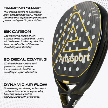 AMASPORT 3k/12k/18k Padel Tennis Racquets High Density & Quality With Padel Bags For Racket EVA Memory Flex Foam Core For Unisex - Ravar