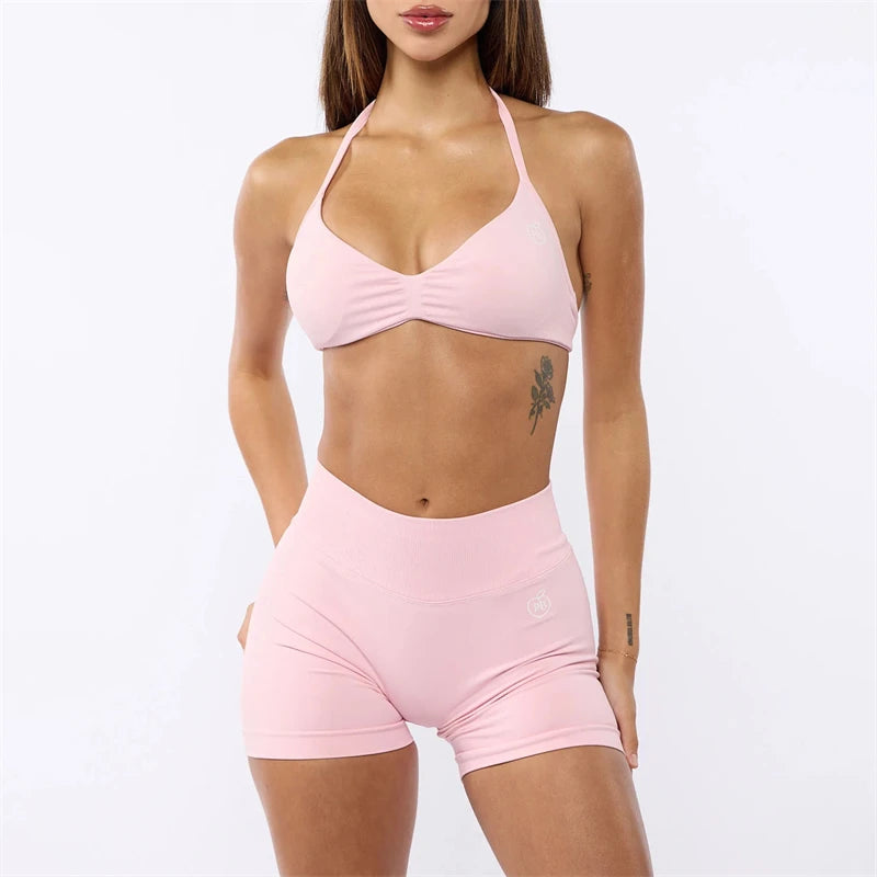 Two Piece Womens Shaper Backless Bra & Sports Shorts