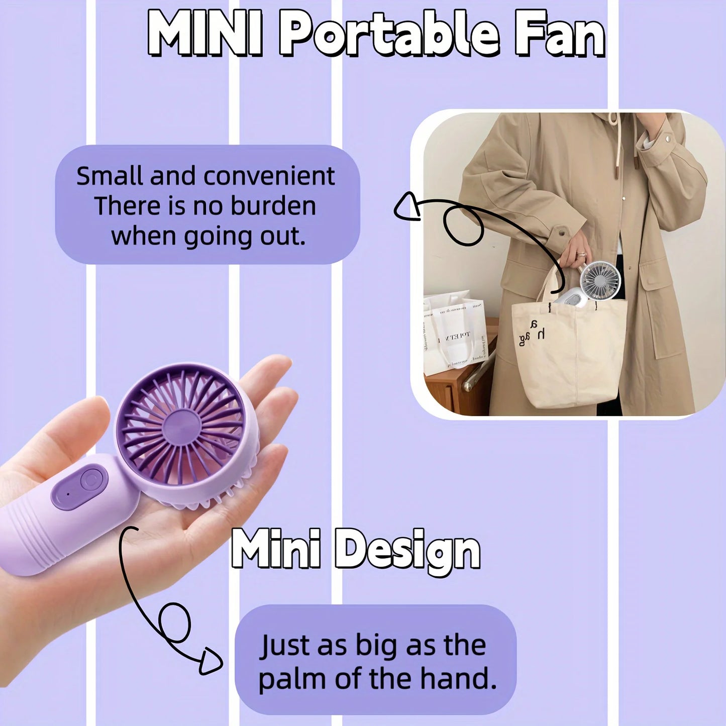 USB Mini Rechargeable Portable Fan with 3 Speeds, Handheld Fan for Gift Choice, Perfect For Office, Outdoor, Travel, Camping - Ravar